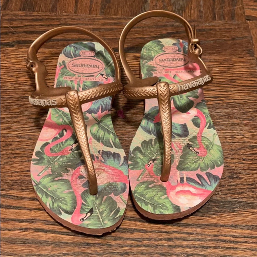 Havaianas, rose gold girls flip flops, 11/12c